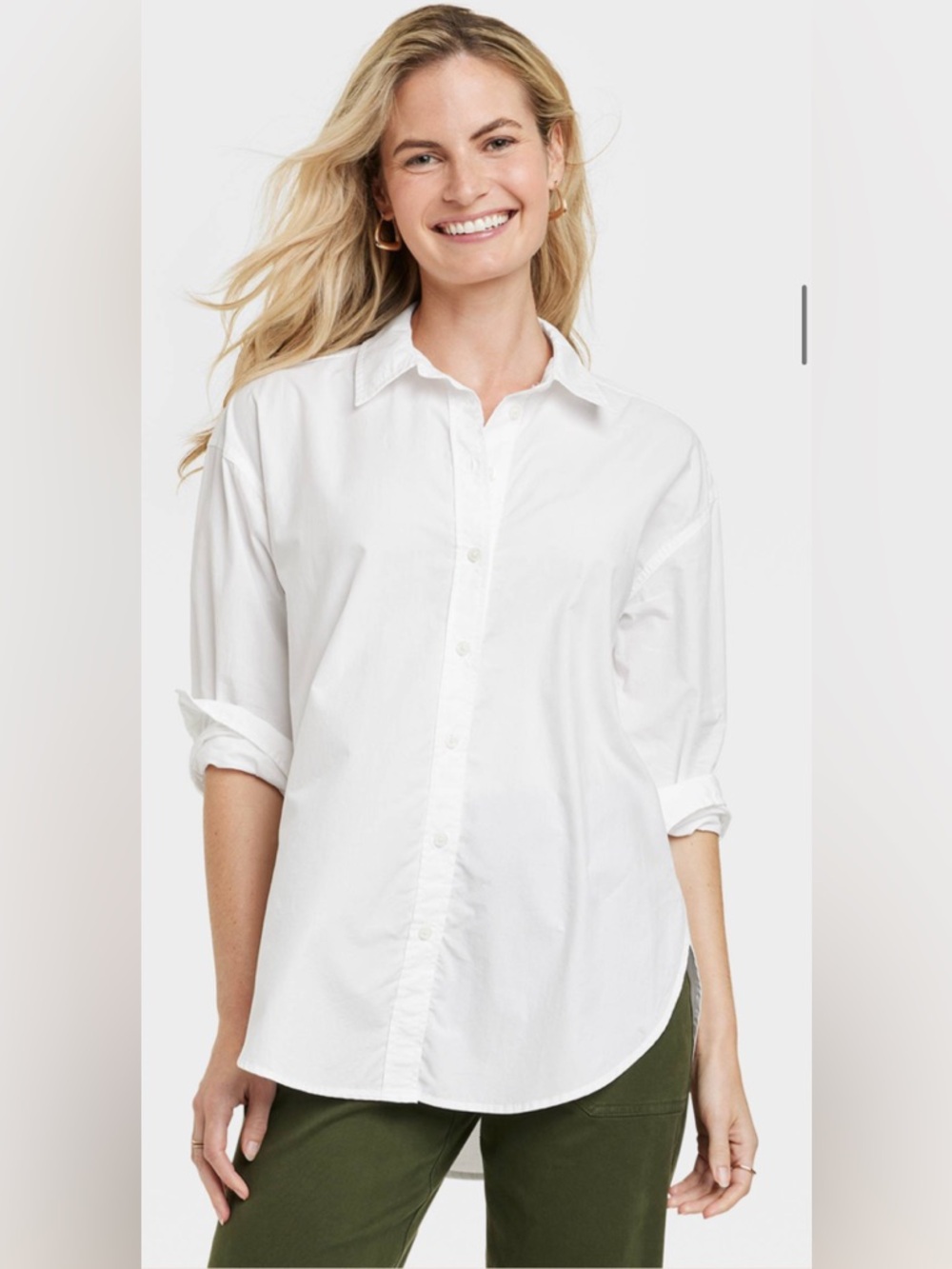 NWT White Oversized Button Down Top SZ Large 100% Cotton Capsule Wardrobe Beachy
